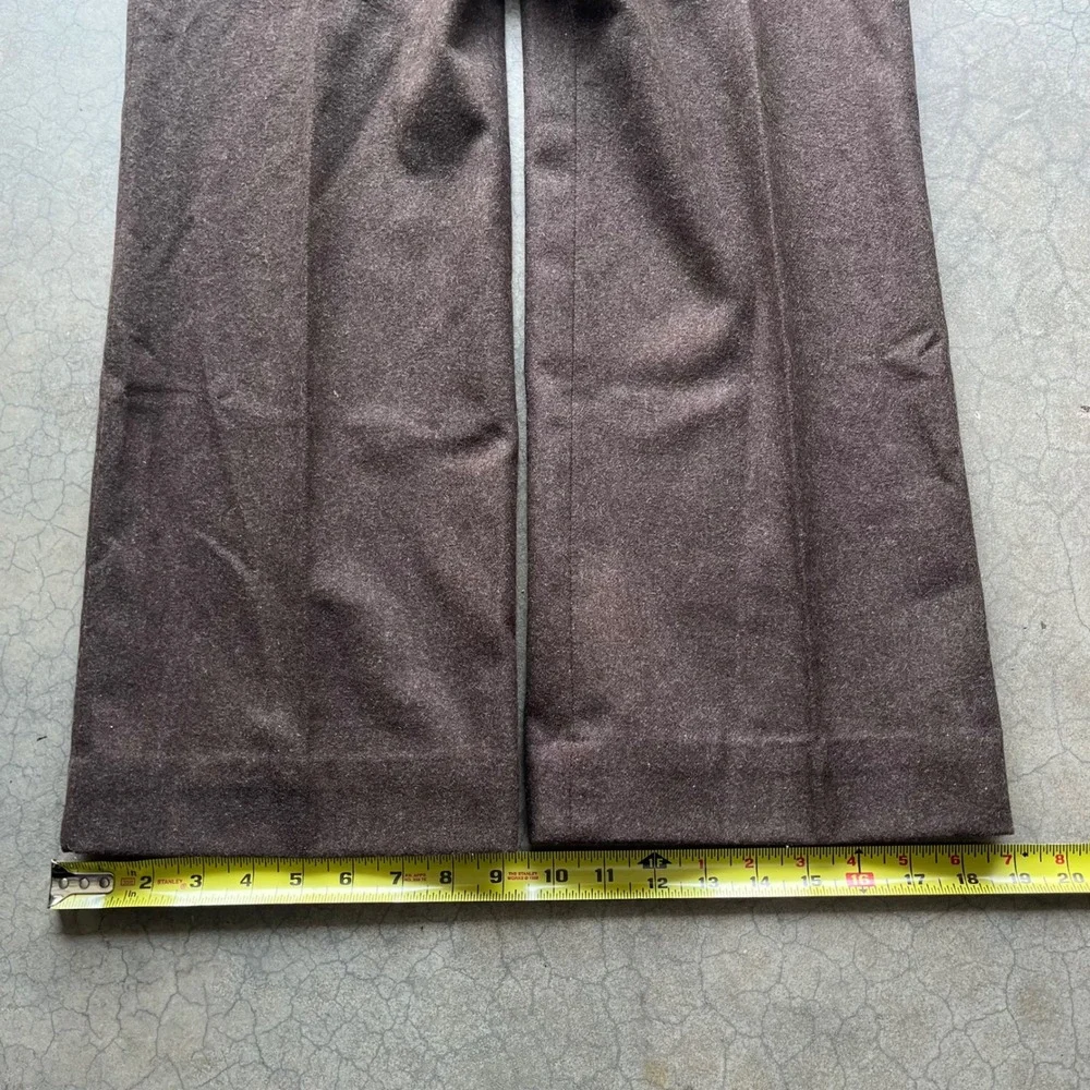Vintage Mens Brown Wool Blend Trousers Straight Leg Flat Front Dress Pants 33x31